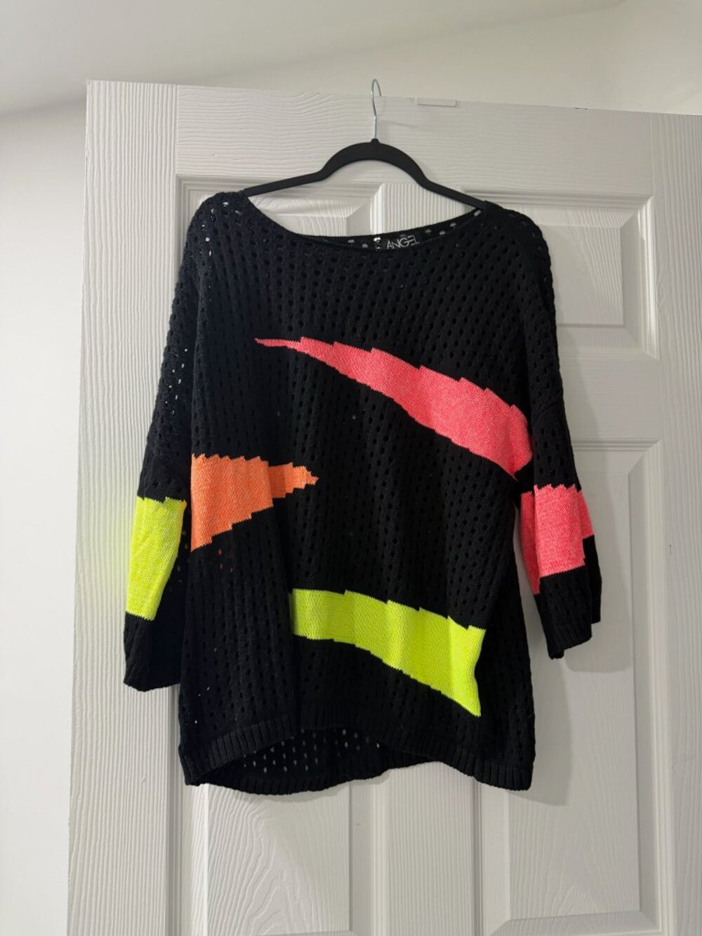 Angel Neon Stripe Open Knit Sweater Size XL